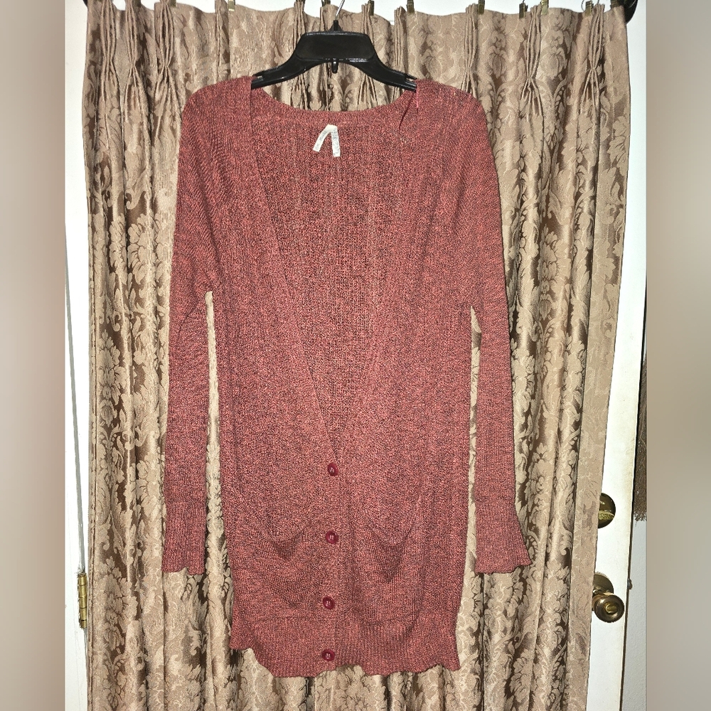 Mudd Womens Sweater Cardigan Marroon SZ M 4 Buttons Front Long Sleeve